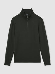 Merino Wool Half-Zip Jumper in Dark Military Green