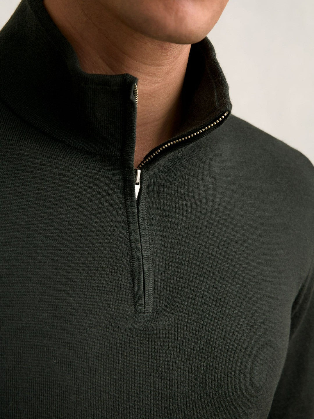 Merino Wool Half-Zip Jumper in Dark Military Green
