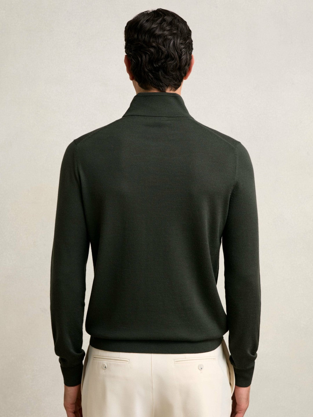 Merino Wool Half-Zip Jumper in Dark Military Green