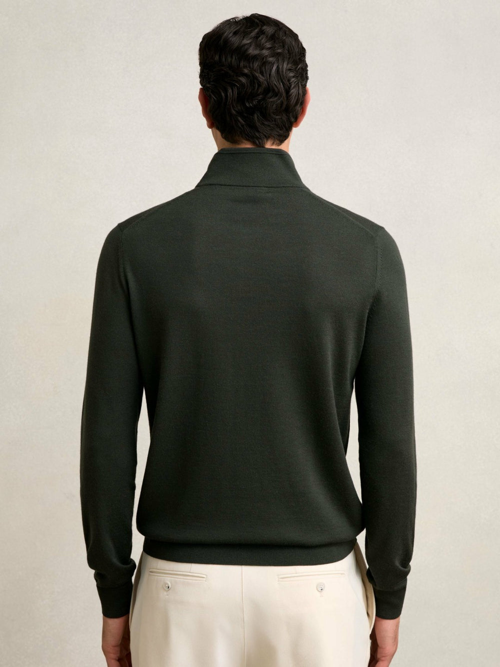 Merino Wool Half-Zip Jumper in Dark Military Green