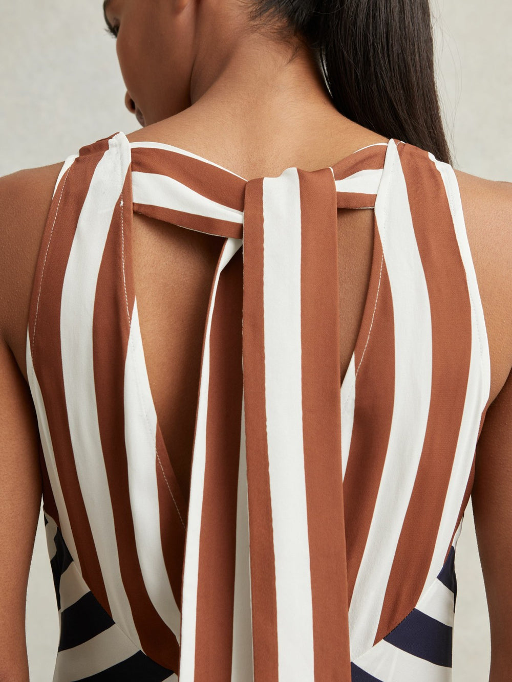 Stripe-Print Sleeveless Mini Dress in Brown/Navy