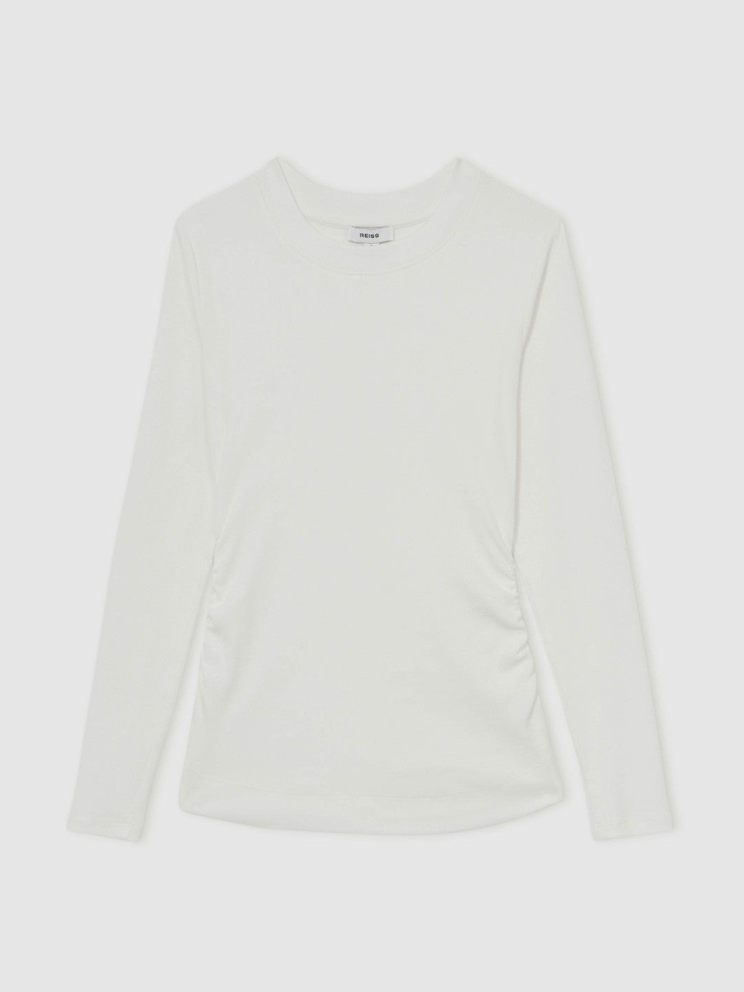 Cotton Long-Sleeve Ruched T-Shirt with Stretch in White