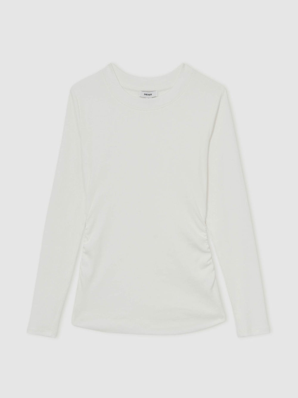 Cotton Long-Sleeve Ruched T-Shirt with Stretch in White