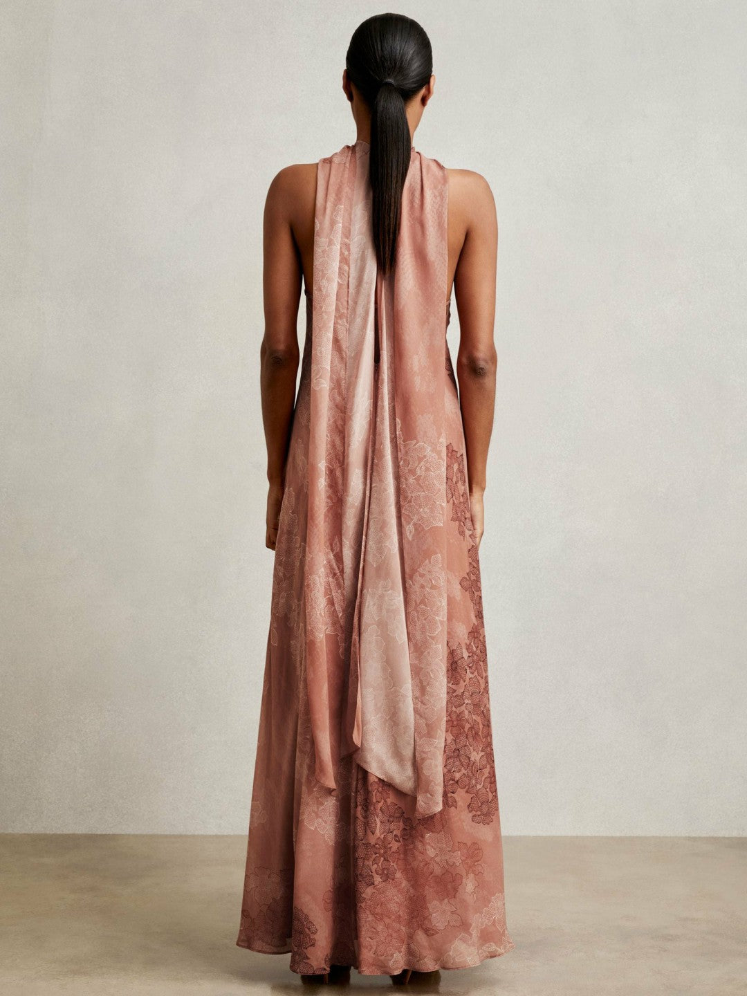 Petite Chiffon Floral Cape Maxi Dress in Pale Pink
