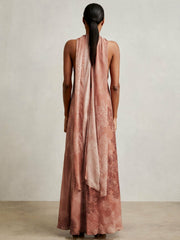 Petite Chiffon Floral Cape Maxi Dress in Pale Pink