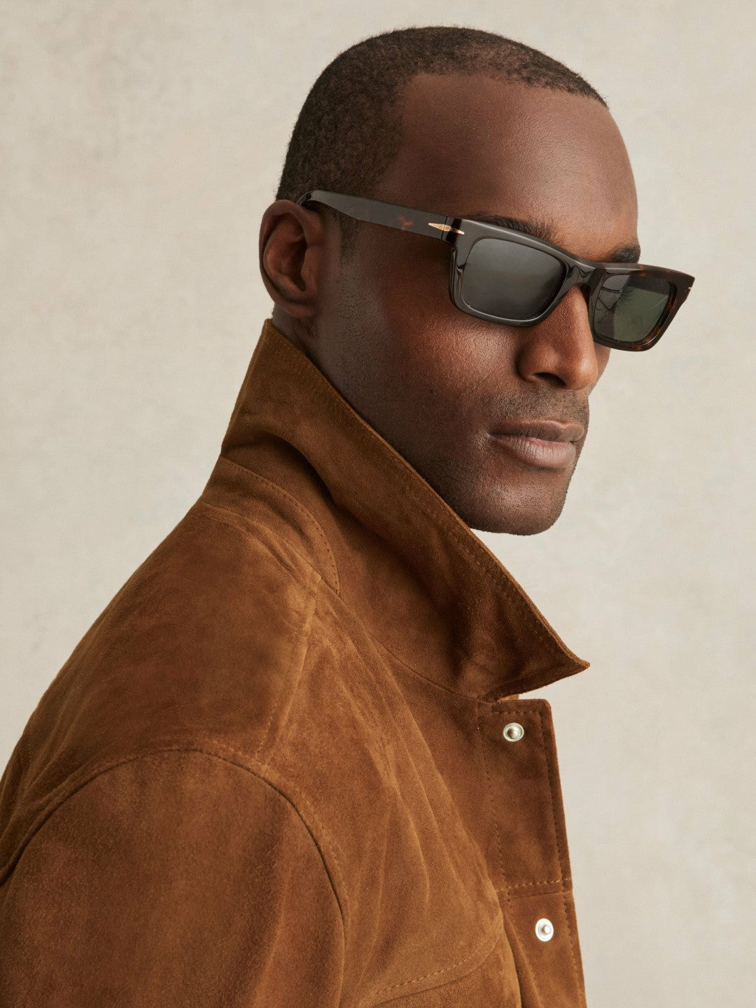 Suede Press Stud Trucker Jacket in Tobacco Brown