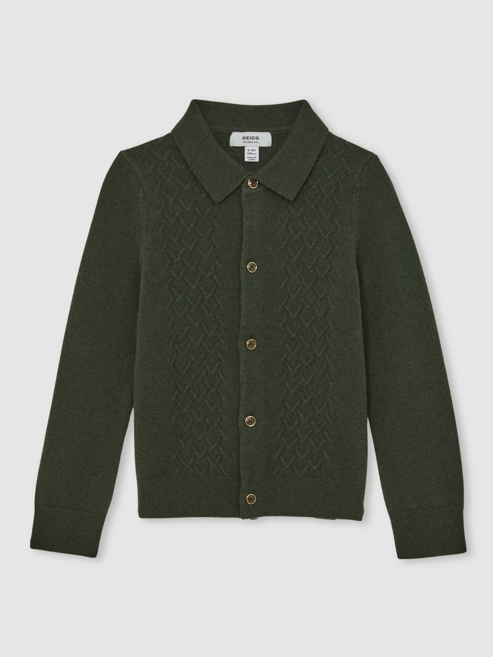 9-13 yrs Wool V-Stitch Button-Through Cardigan in Forest Green