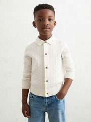 3-9 yrs Wool V-Stitch Button-Through Cardigan in Off White
