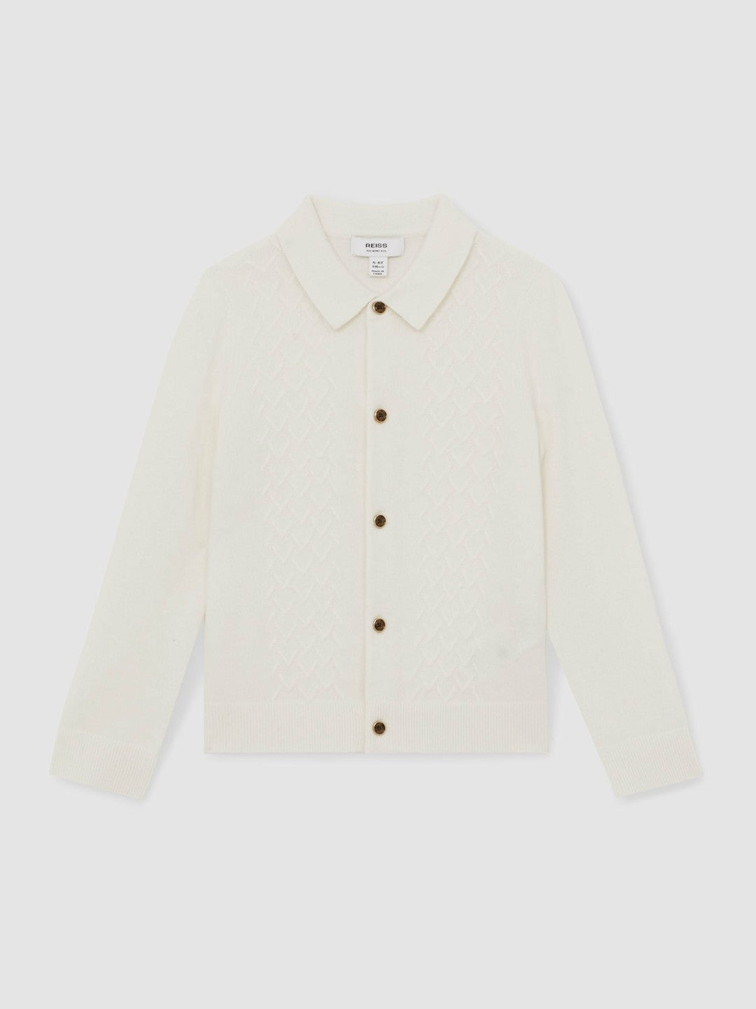 3-9 yrs Wool V-Stitch Button-Through Cardigan in Off White