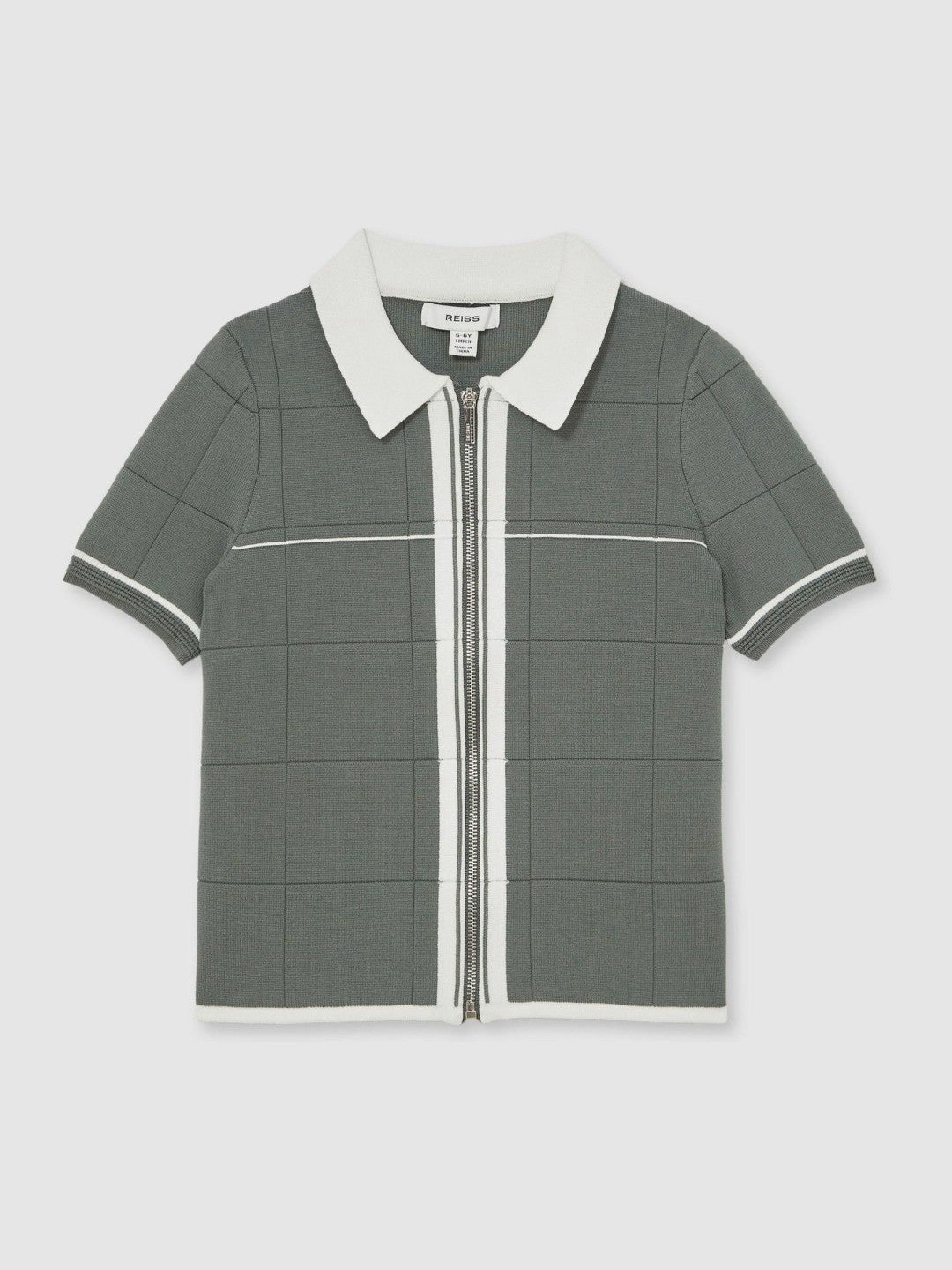 9-13 yrs Tipped Knit Zip-Through Shirt in Dark Sage Green