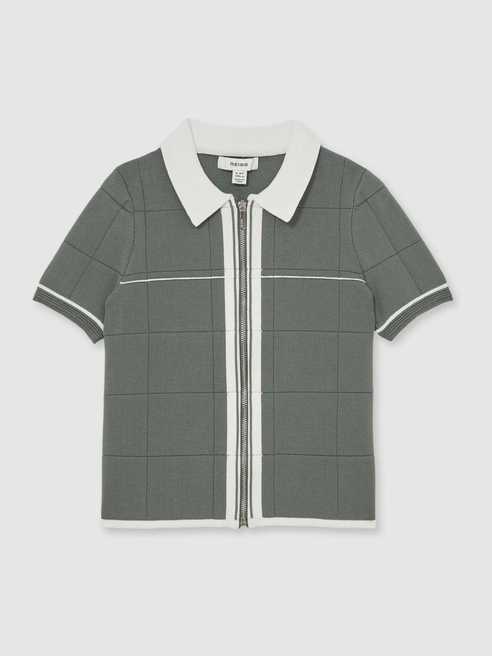 9-13 yrs Tipped Knit Zip-Through Shirt in Dark Sage Green