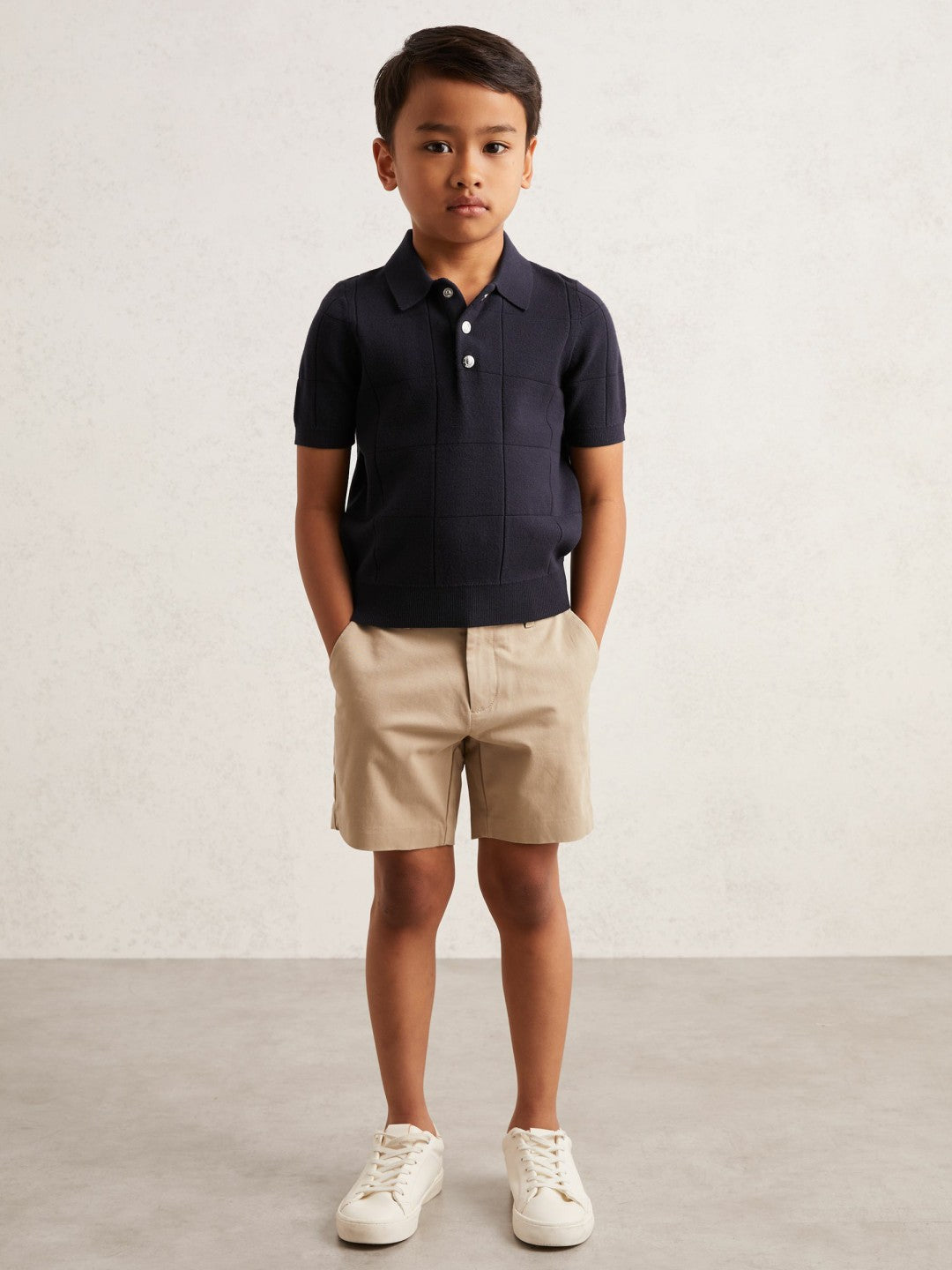 3-9 yrs Stitch-Detail Press-Stud Polo Shirt in Navy Blue