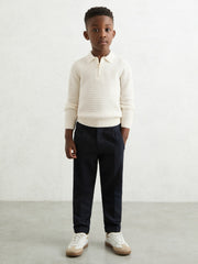3-9 yrs Wool Waffle-Knit Half-Zip Polo Shirt in Off White