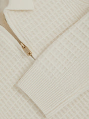 3-9 yrs Wool Waffle-Knit Half-Zip Polo Shirt in Off White