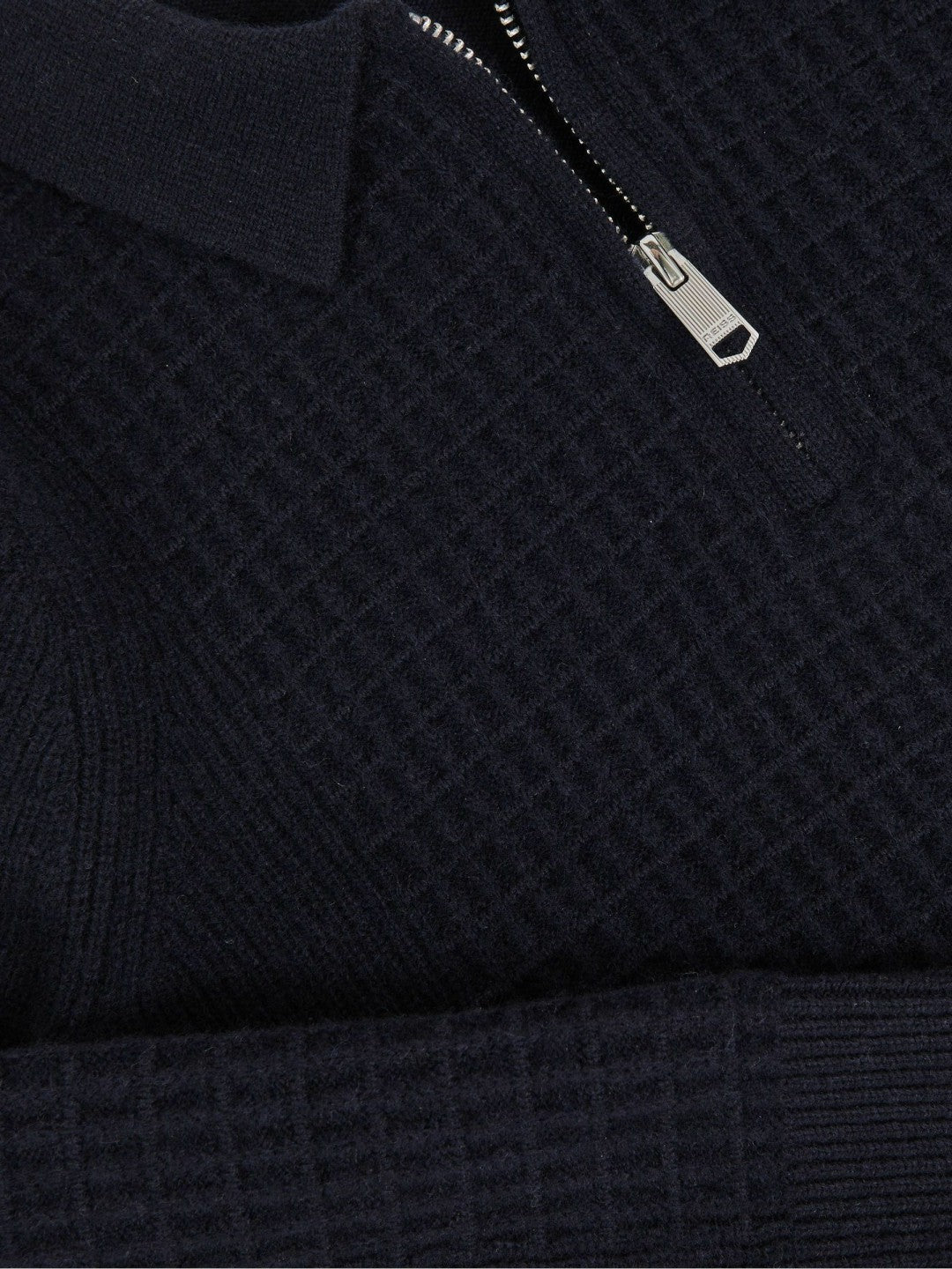 3-9 yrs Wool Waffle-Knit Half-Zip Polo Shirt in Navy Blue