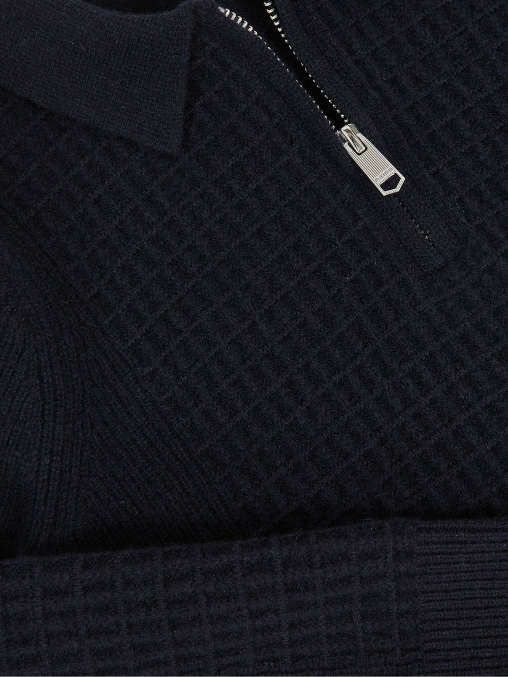 3-9 yrs Wool Waffle-Knit Half-Zip Polo Shirt in Navy Blue
