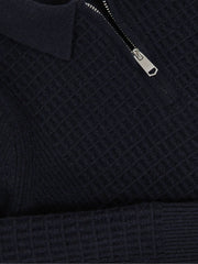 3-9 yrs Wool Waffle-Knit Half-Zip Polo Shirt in Navy Blue