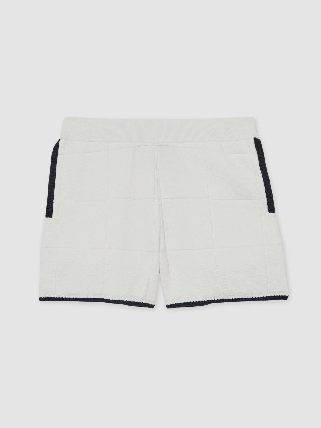 9-12 yrs Tipped Knit Stitch-Detail Shorts in White/Navy