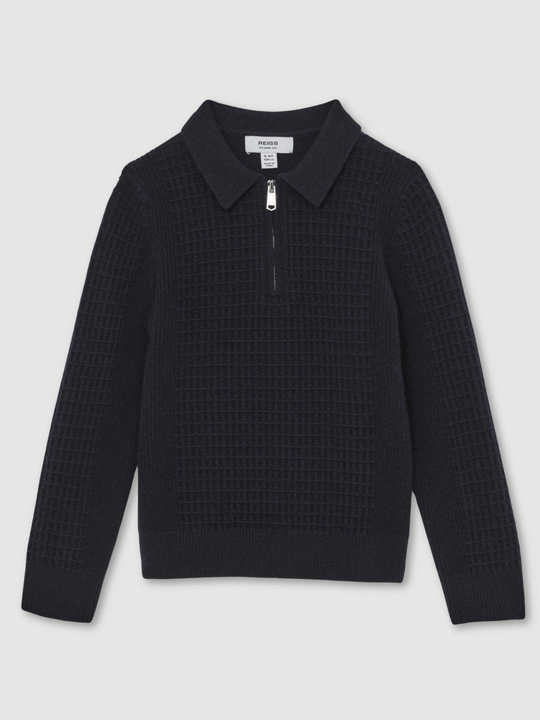 9-13 yrs Wool Waffle-Knit Half-Zip Polo Shirt in Navy Blue