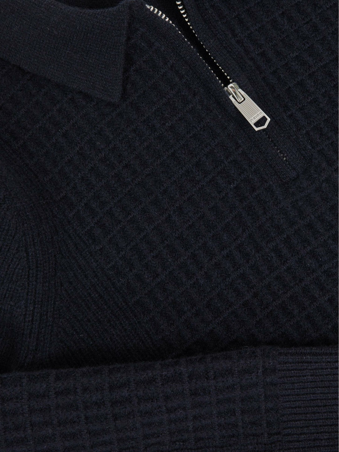 9-13 yrs Wool Waffle-Knit Half-Zip Polo Shirt in Navy Blue
