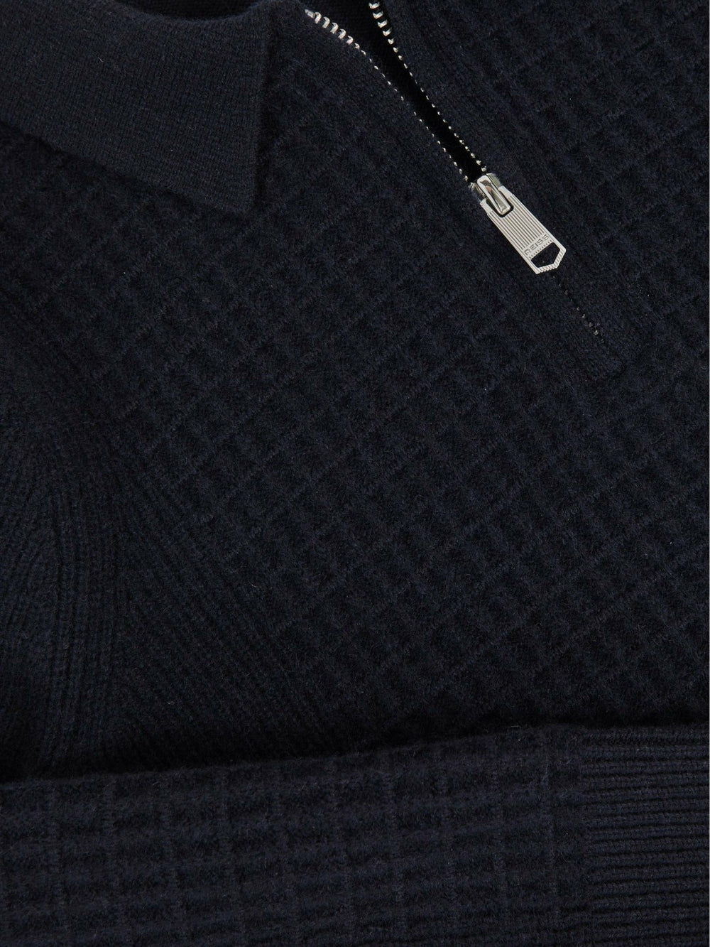 9-13 yrs Wool Waffle-Knit Half-Zip Polo Shirt in Navy Blue