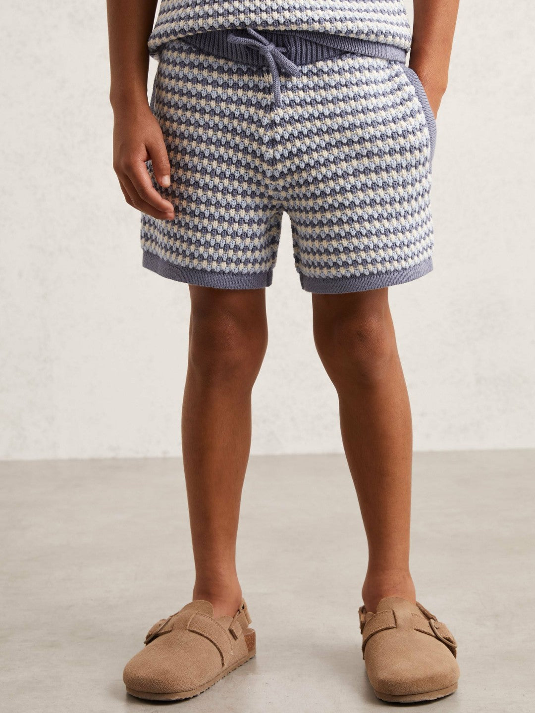 9-13 yrs Cotton-Blend Knitted Stripe Shorts in Blue/White