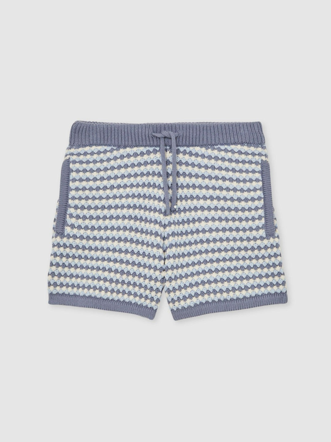 9-13 yrs Cotton-Blend Knitted Stripe Shorts in Blue/White