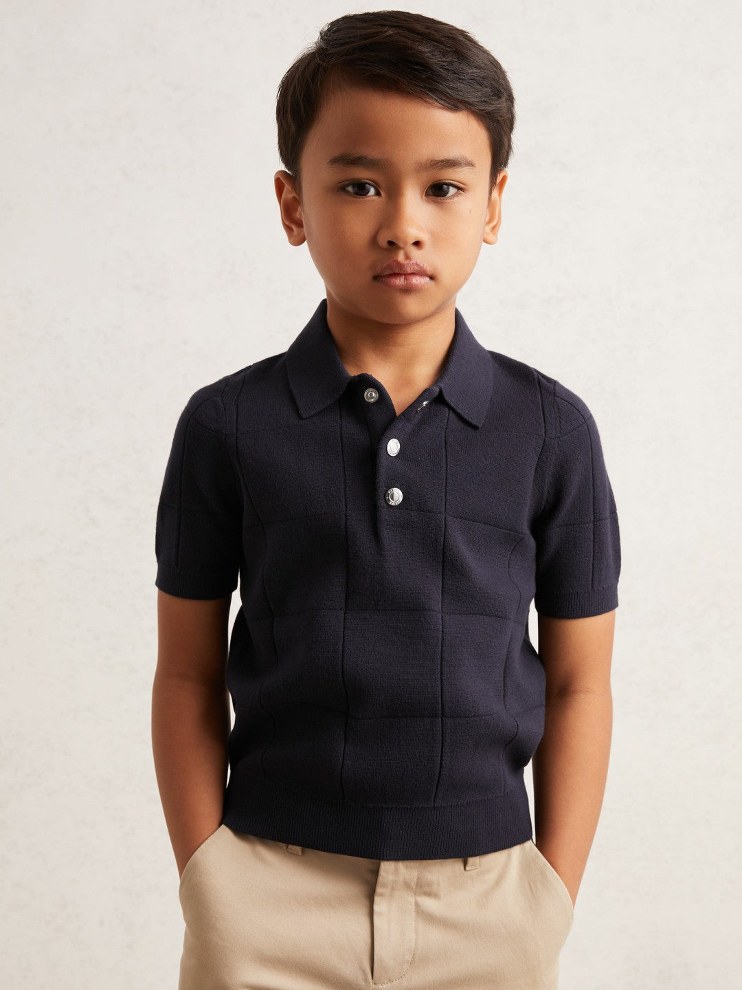 9-13 yrs Stitch-Detail Press-Stud Polo Shirt in Navy Blue