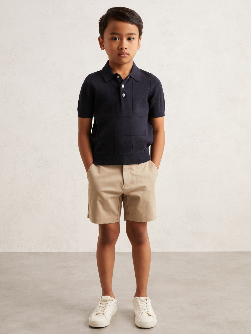 9-13 yrs Stitch-Detail Press-Stud Polo Shirt in Navy Blue
