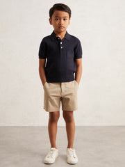 9-13 yrs Stitch-Detail Press-Stud Polo Shirt in Navy Blue