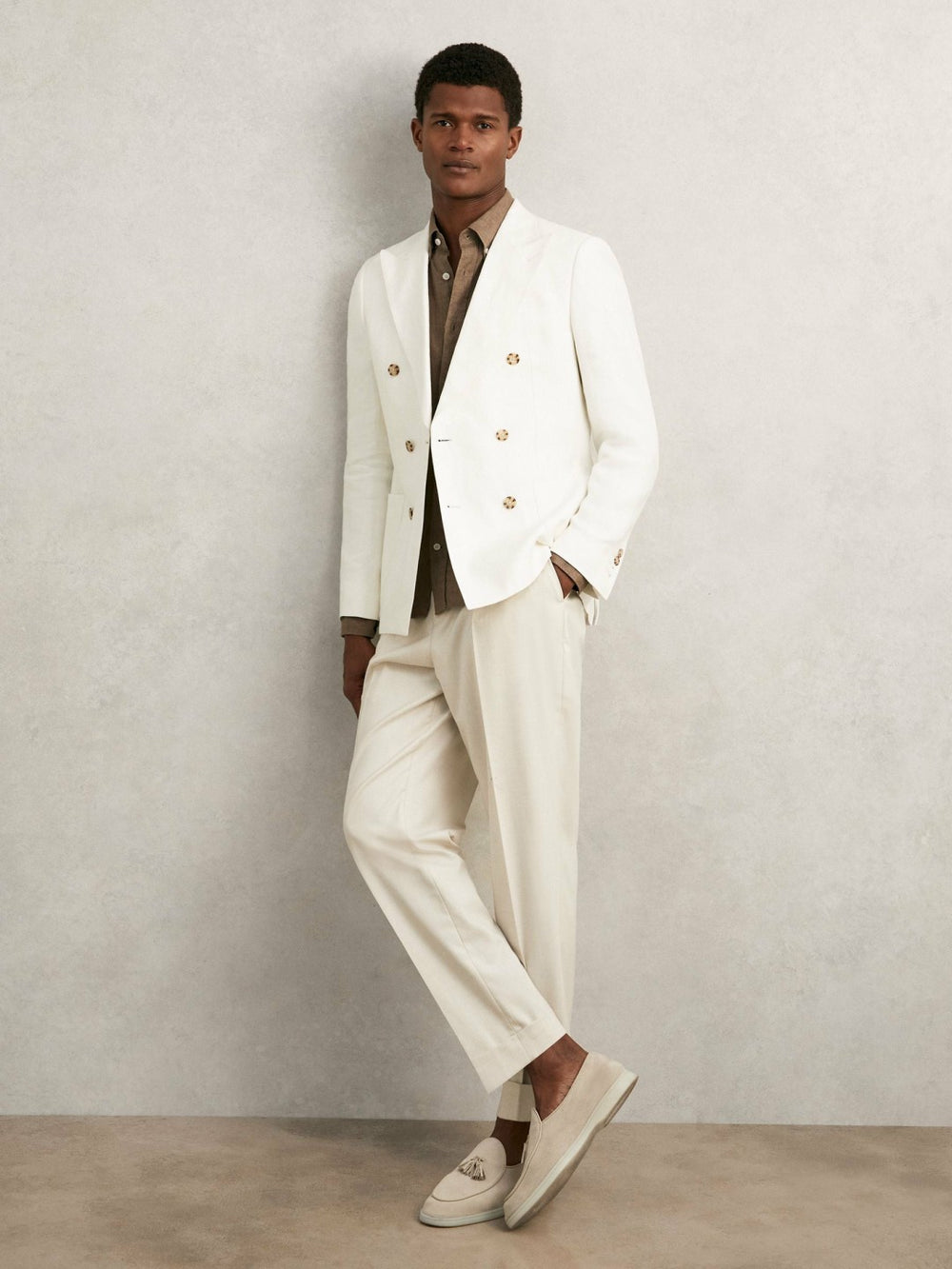 Suede Tassel Loafers in Light Stone