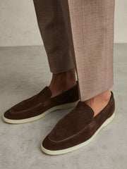 Suede Slip-On Loafers in Chocolate Brown