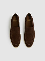 Suede Slip-On Loafers in Chocolate Brown