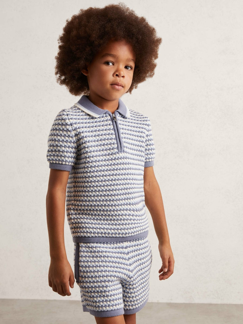 9-13 yrs Knitted Stripe Half-Zip Polo Shirt in Blue/White