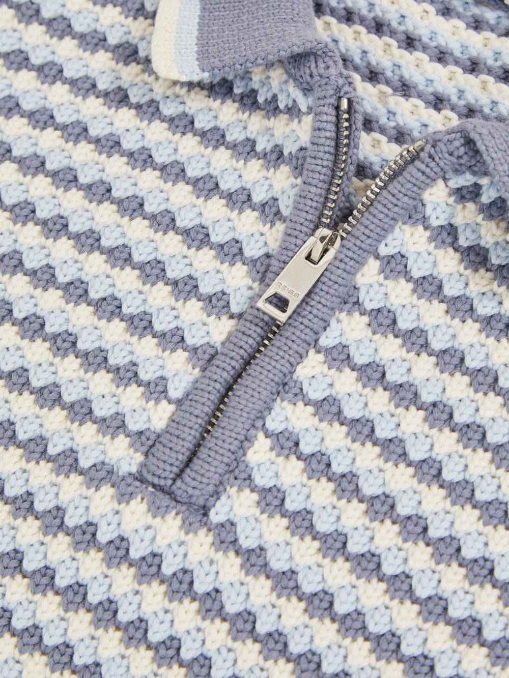 9-13 yrs Knitted Stripe Half-Zip Polo Shirt in Blue/White