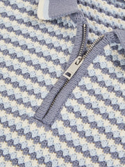 9-13 yrs Knitted Stripe Half-Zip Polo Shirt in Blue/White