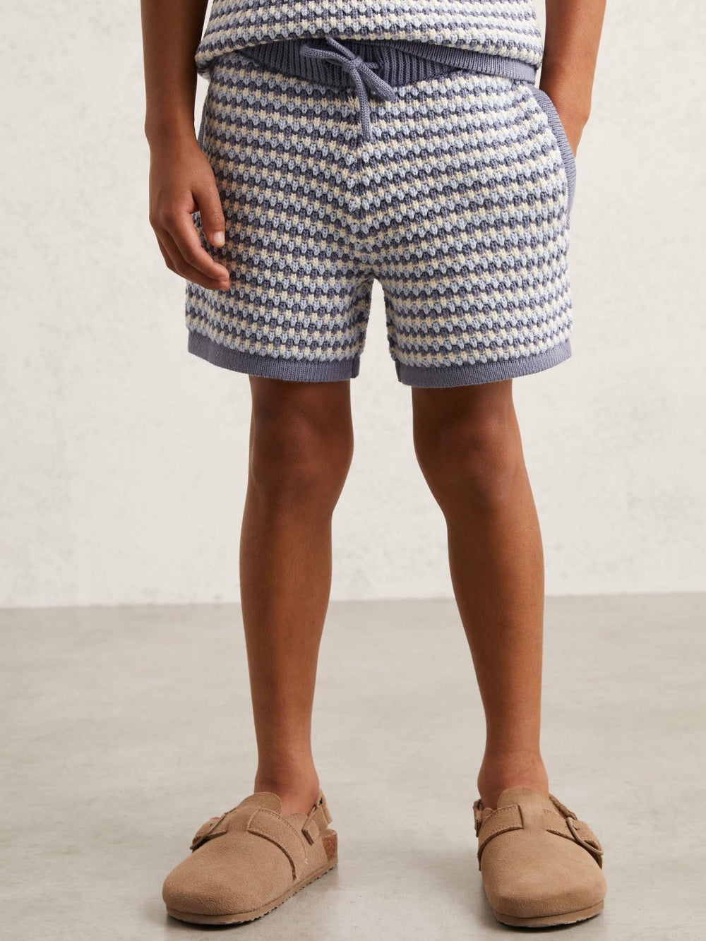 13-14 yrs Cotton-Blend Knitted Stripe Shorts in Blue/White