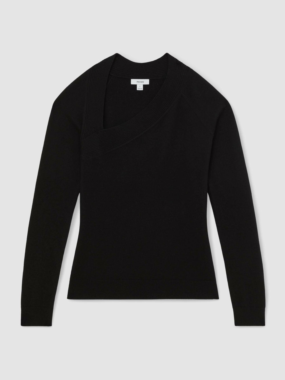 Wool-Blend Asymmetric Knit Top in Black
