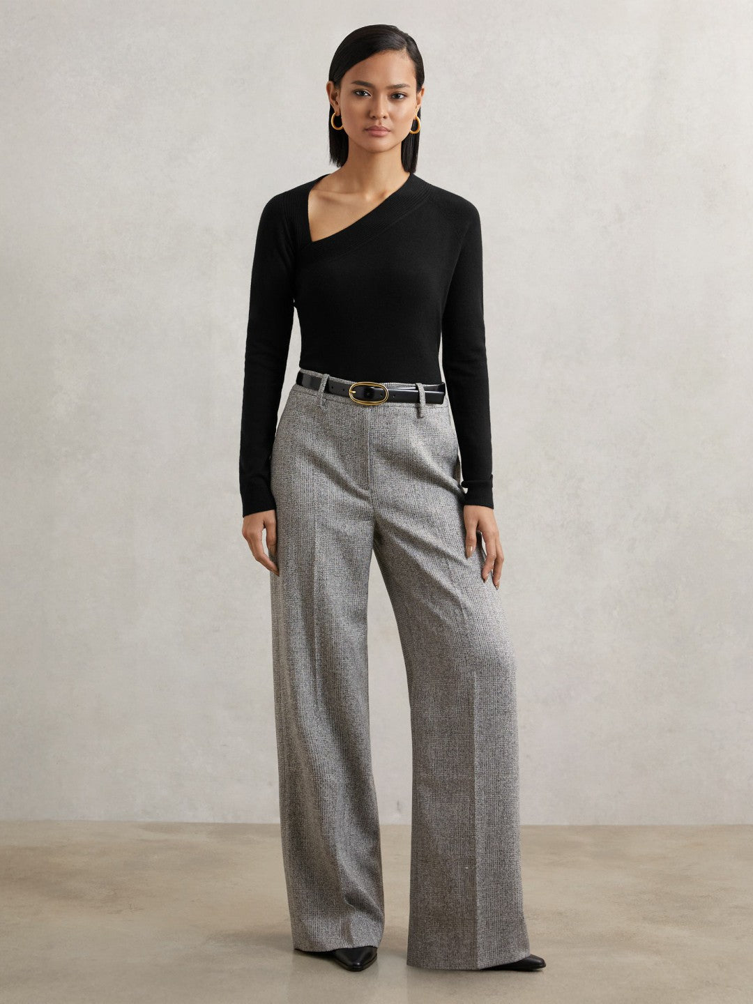 Wool-Blend Asymmetric Knit Top in Black