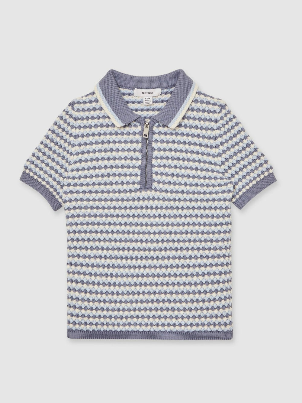 13-14 yrs Knitted Stripe Half-Zip Polo Shirt in Blue/White