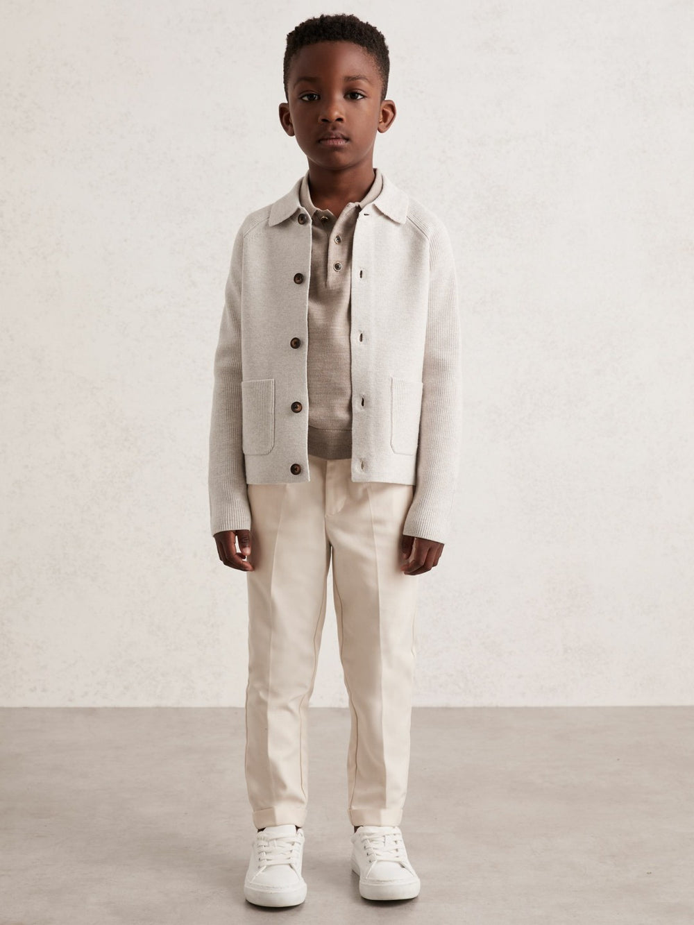13-14 yrs Button-Through Knitted Cardigan in Oatmeal Melange
