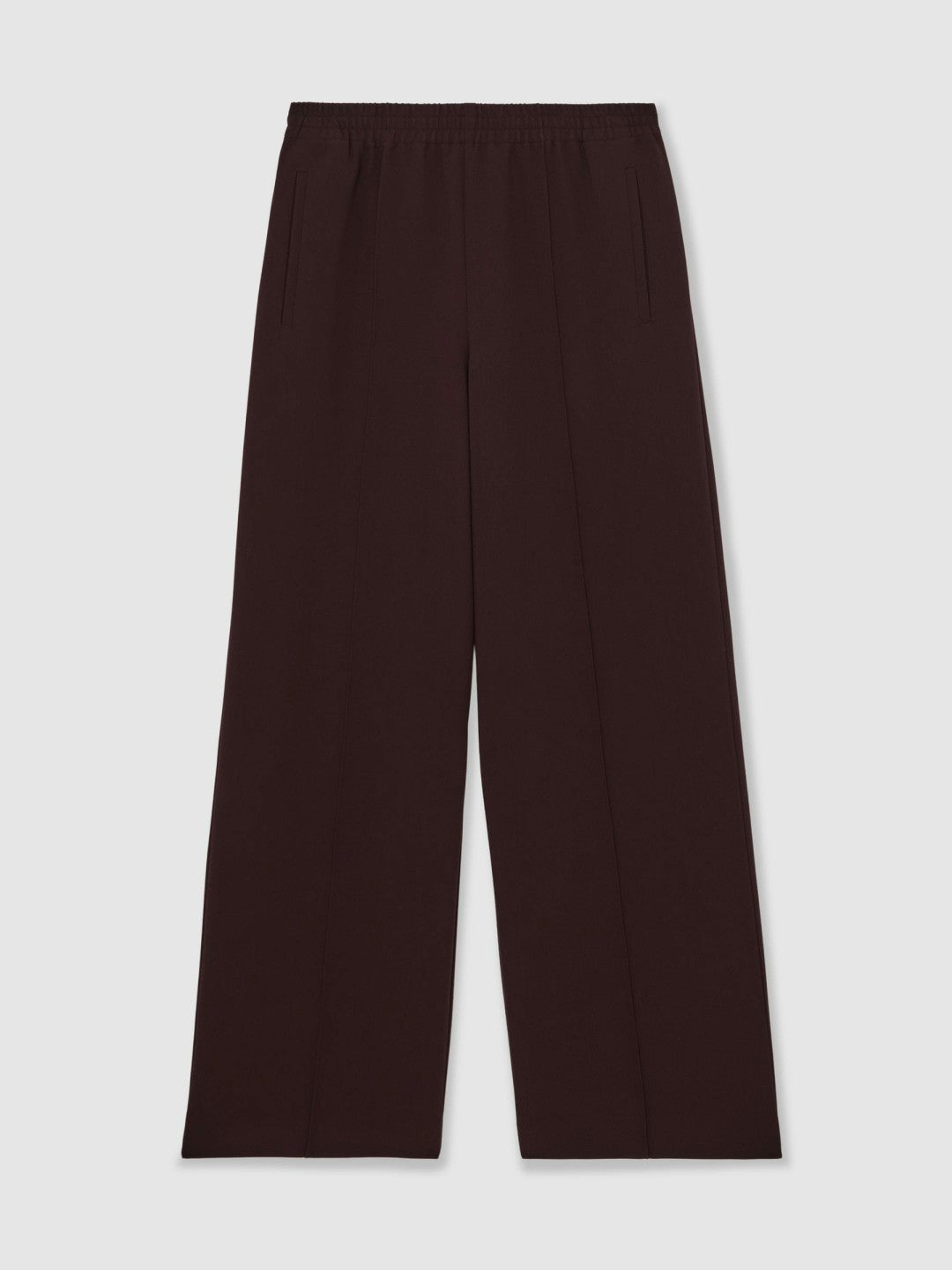 Petite Wide Leg Elasticated Waist Trousers in Burgundy