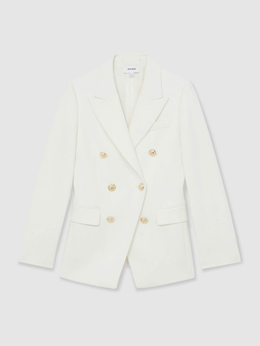 Petite Double-Breasted Twill Suit Blazer With Wool in White