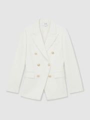 Petite Double-Breasted Twill Suit Blazer With Wool in White