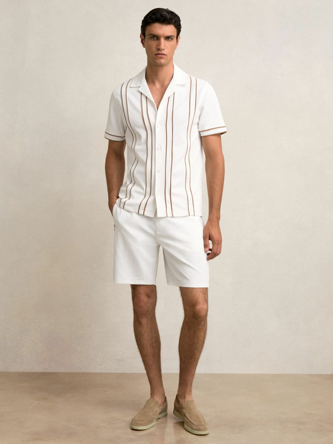 Textured Drawstring Shorts in White