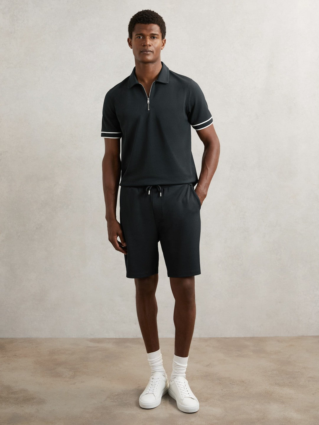 Textured Drawstring Shorts in Navy