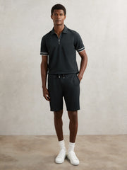 Textured Drawstring Shorts in Navy
