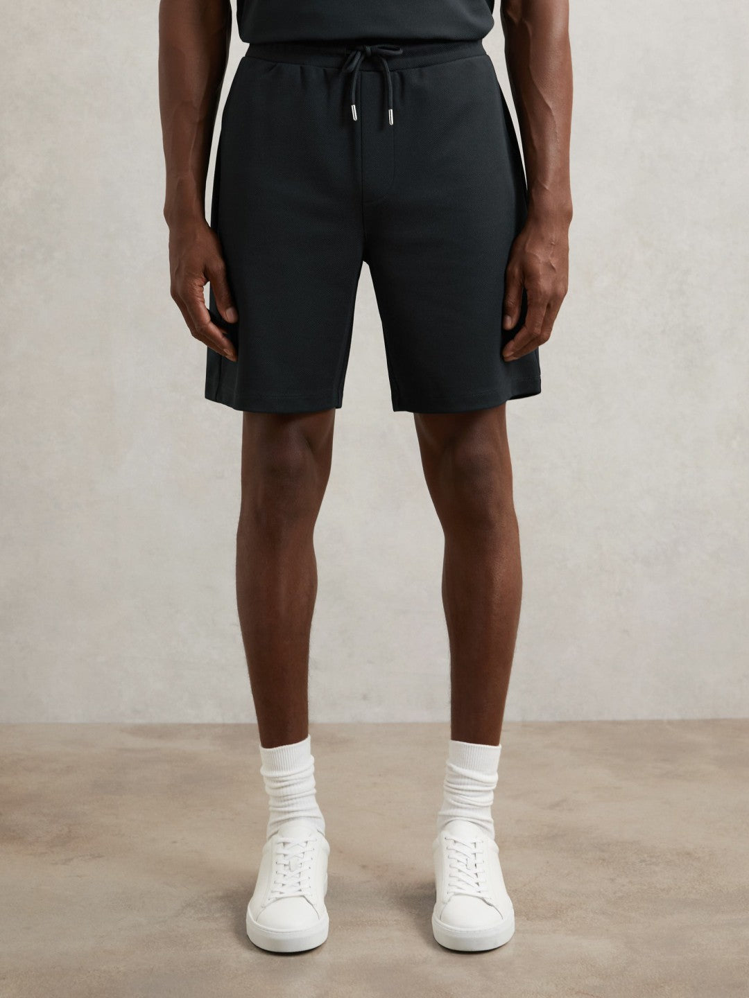 Textured Drawstring Shorts in Navy