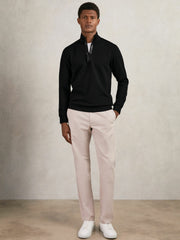 Leather-Placket Interlock Sweatshirt in Black
