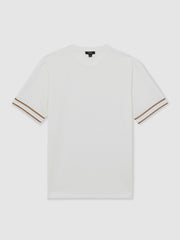 Textured Crew-Neck Tipped T-Shirt in White